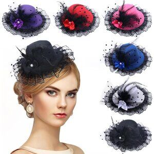 Girls Mini Fascinator 6 Pack Vintage Tea Derby Clip-On Hair Accessories